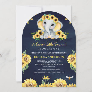 Rustic Sunflowers Navy Blue Elephant Baby Shower Invitation