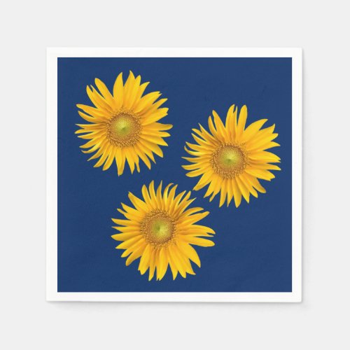 Rustic Sunflowers Navy Blue Paper Napkins