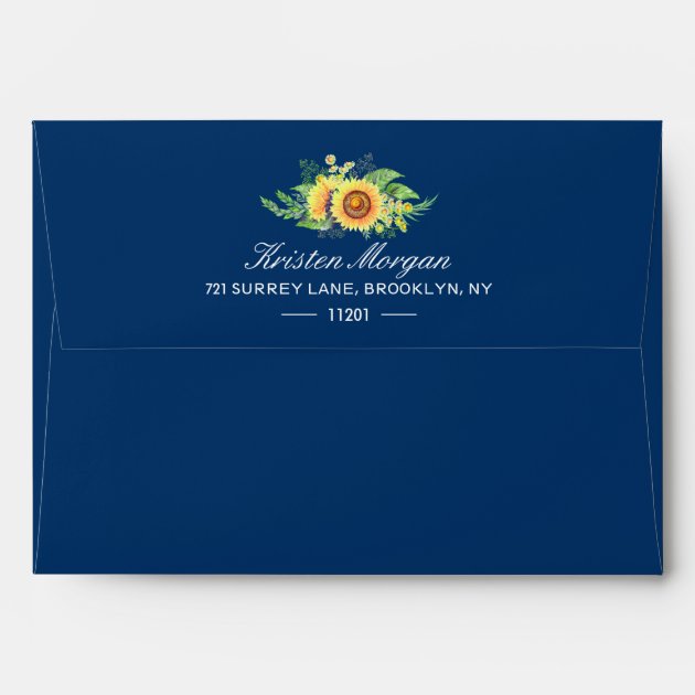 Rustic Sunflowers Navy Blue & Return Address Envelope
