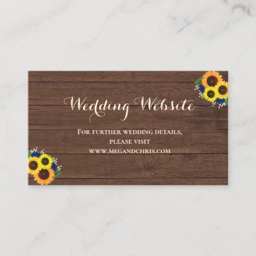 Rustic Sunflowers Navy Blue Roses Wedding Website Enclosure Card