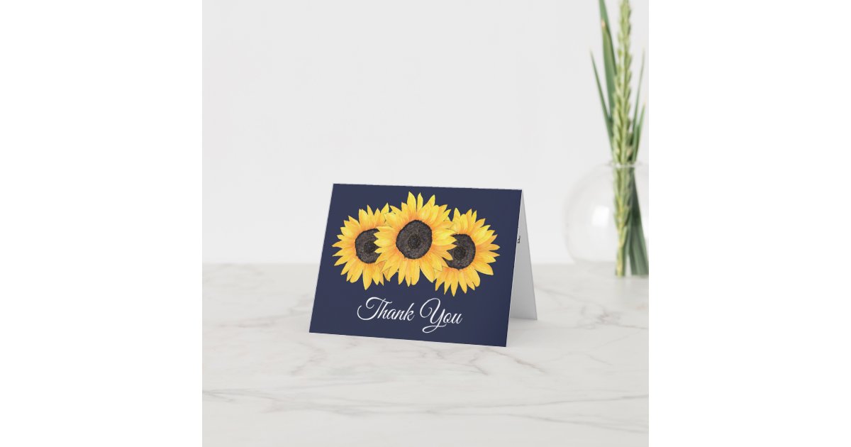 Rustic Sunflowers Navy Blue Thank You Card | Zazzle