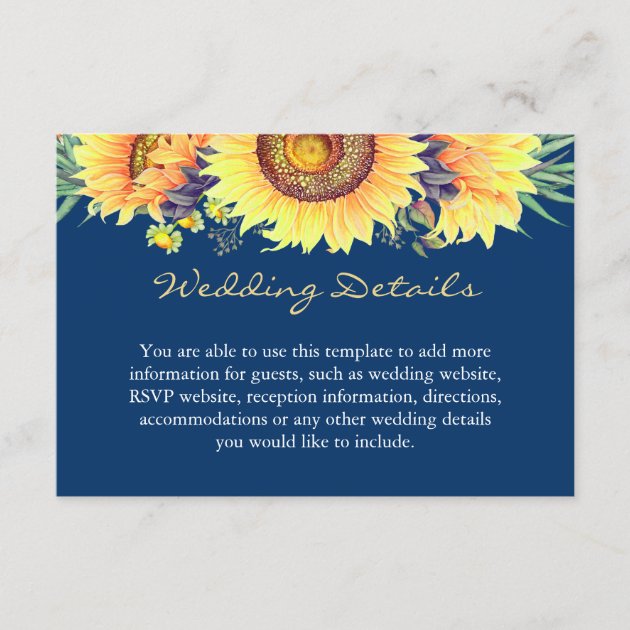 Rustic Sunflowers Navy Blue Wedding Details Insert