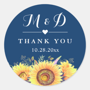 Rustic Sunflowers Navy Blue Wedding Favor Classic Round Sticker