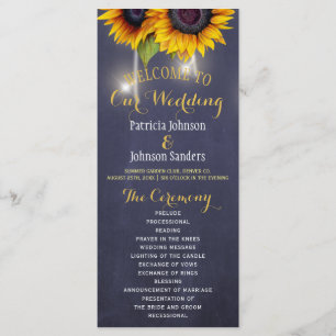 Rustic sunflowers navy blue wedding program