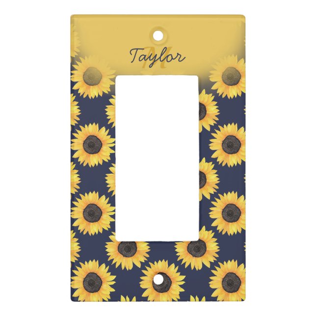 Rustic Sunflowers Navy Gender Neutral Baby Shower Light Switch Cover (Front)