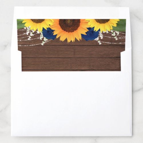 Rustic Sunflowers Navy Roses Wedding Invitation Envelope Liner