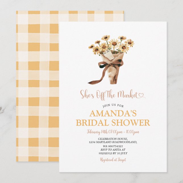 Rustic Sunflowers Off The Market Bridal Shower Invitation (Front/Back)