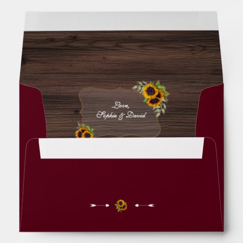Rustic Sunflowers Old Barn Burgundy Wedding Envelope