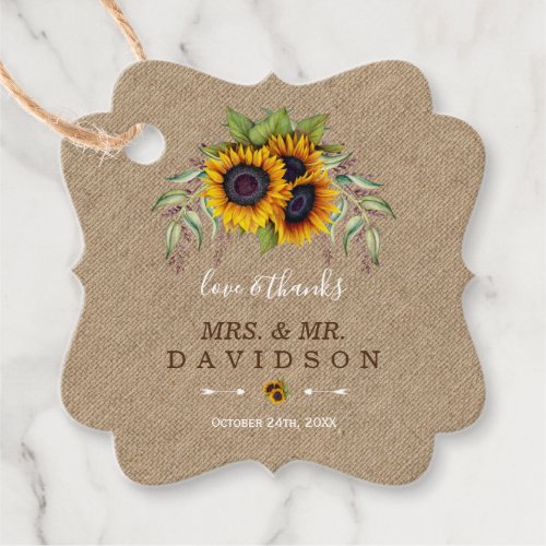 Rustic Sunflowers Old Barn Linen Wedding Favor Tags