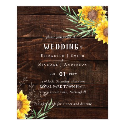 Rustic Sunflowers Olive Leaves Wedding Flyer