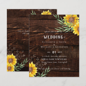 Rustic Sunflowers Olive Leaves Wedding Invite