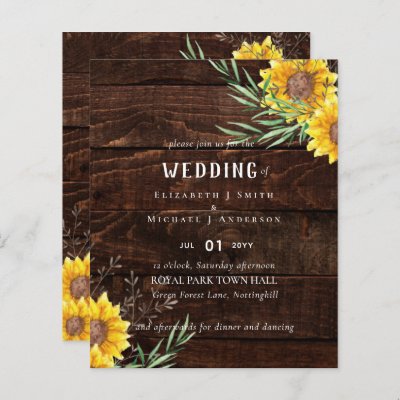 Rustic Sunflowers Olive Leaves Wedding Invite