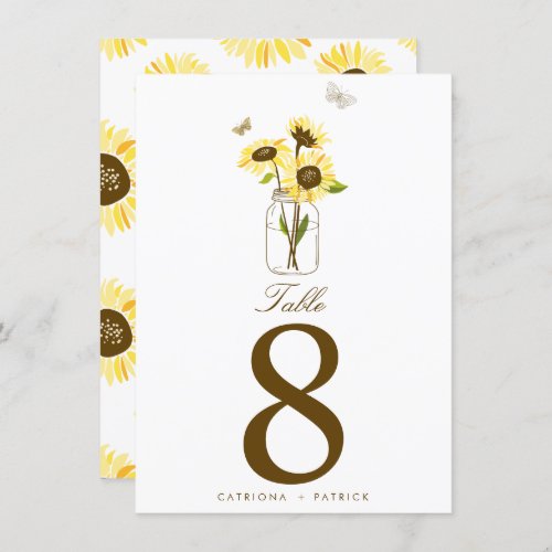 Rustic Sunflowers on a Mason Jar Table Numbers