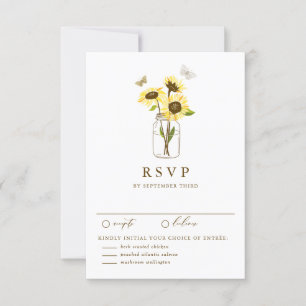 Rustic Sunflowers on a Mason Jar Wedding RSVP Card