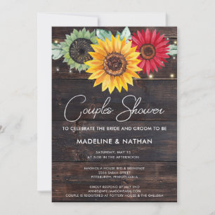 Rustic Sunflowers on Barn Wood Couples Shower Invitation