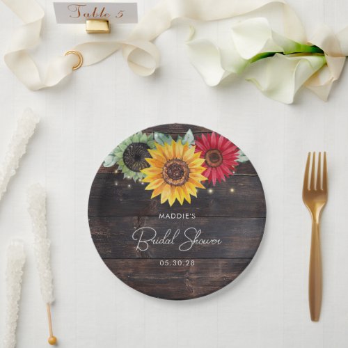 Rustic Sunflowers on Barnwood Bridal Shower Plates