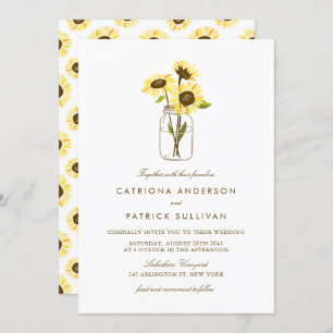Rustic Sunflowers on Mason Jar Wedding Invitation