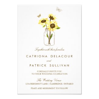 Rustic Sunflower inside Mason Jar Wedding Invitation