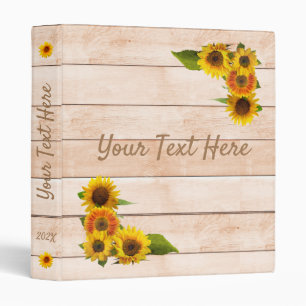 Rustic Sunflowers on Wood 3 Ring Binder