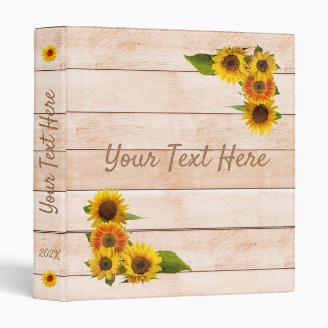 Rustic Sunflowers on Wood 3 Ring Binder (Front/Spine)
