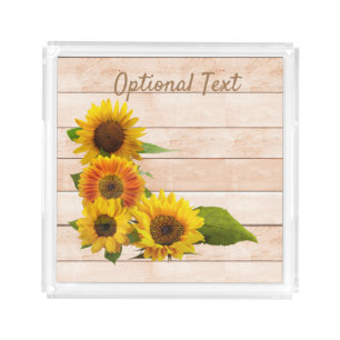 Rustic Sunflowers on Wood Acrylic Tray