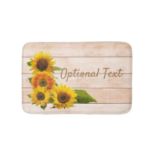 Rustic Sunflowers on Wood Bath Mat