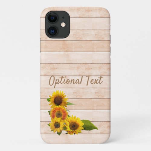 Rustic Sunflowers on Wood iPhone 11 Case