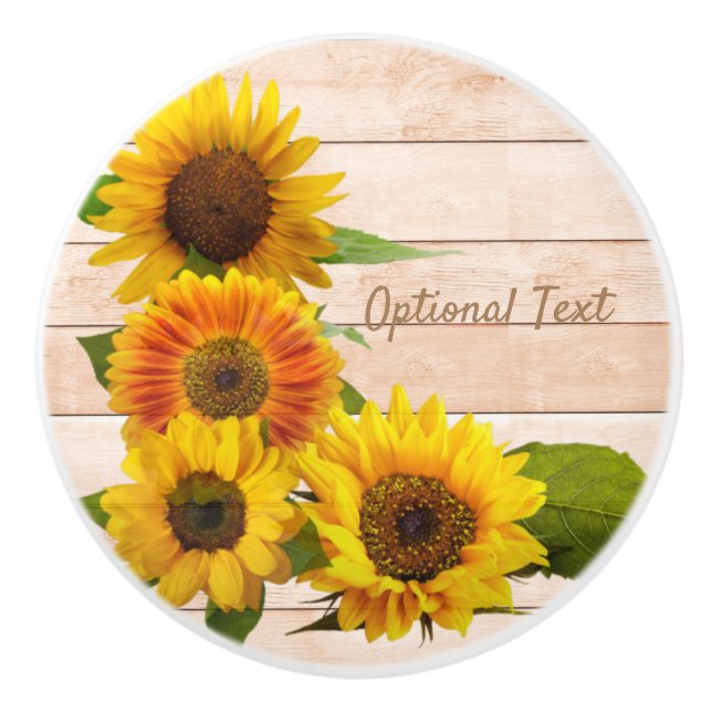 Rustic Sunflowers on Wood Ceramic Knob (Front)