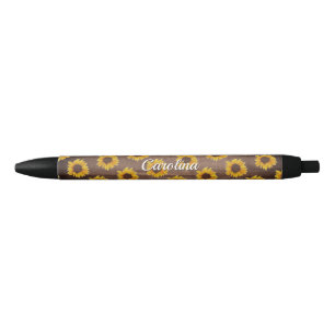 Rustic Sunflowers on Wood Custom Name Pen