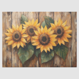 Rustic Sunflowers on Wood Decoupage Tissue Paper