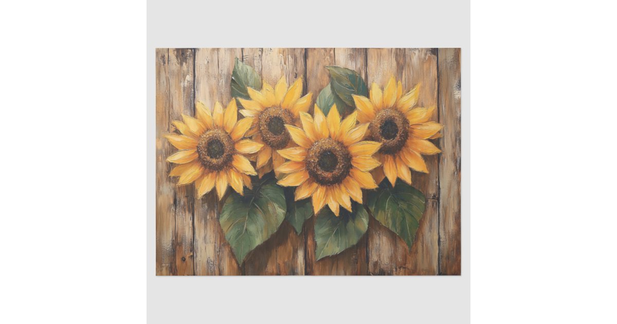 Rustic Sunflowers on Wood Decoupage Tissue Paper | Zazzle
