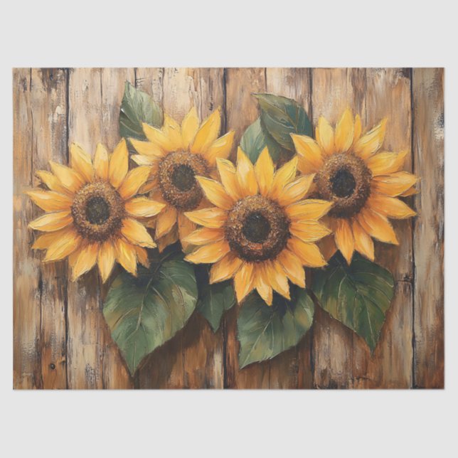 Rustic Sunflowers on Wood Decoupage Tissue Paper (Front)