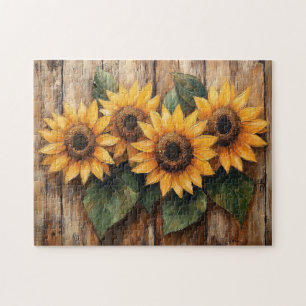 Rustic Sunflowers on Wood Jigsaw Puzzle