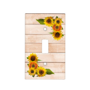 Rustic Sunflowers on Wood Light Switch Cover