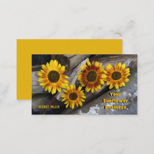 Rustic Sunflowers On Wood Logs Business Card