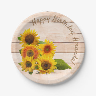 Rustic Sunflowers on Wood Paper Plates