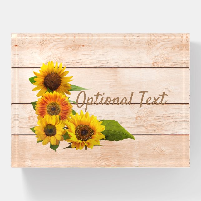 Rustic Sunflowers on Wood Paperweight (Front)