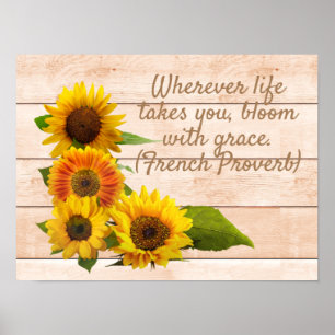 Rustic Sunflowers on Wood Poster
