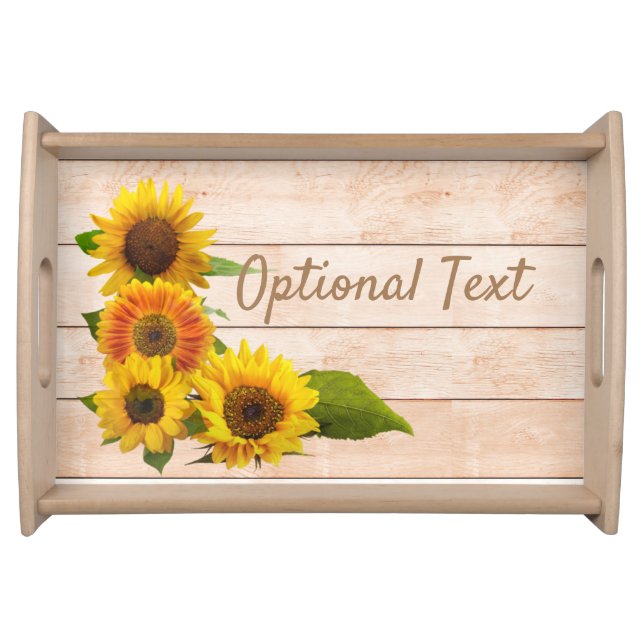 Rustic Sunflowers on Wood Serving Tray (Front)