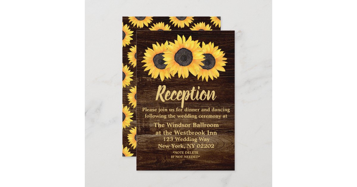 Rustic Sunflowers on Wood Wedding Reception Card | Zazzle