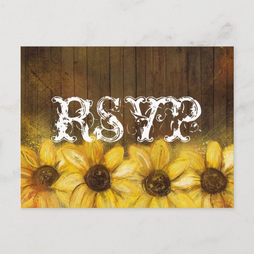 Rustic Sunflowers Painted on Wood  RSVP Invitation Postcard