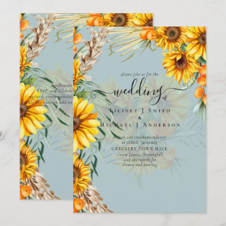 Rustic Sunflowers Pampas Grass Sage Wedding