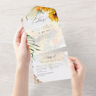 Rustic Sunflowers Pampas Grass Wedding All In One Invitation