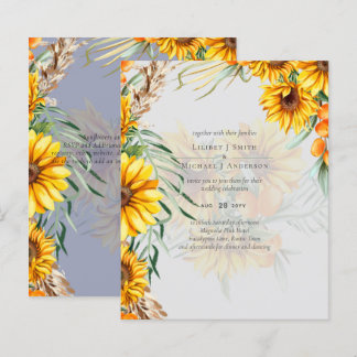 Rustic Sunflowers Pampas Grass Wedding Dusty Blue