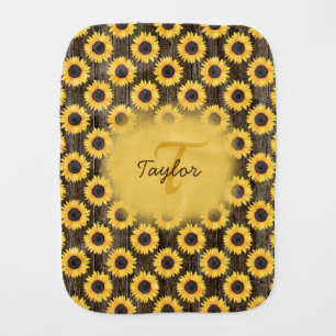 Rustic Sunflowers Pattern Wood Neutral Baby Shower Baby Burp Cloth