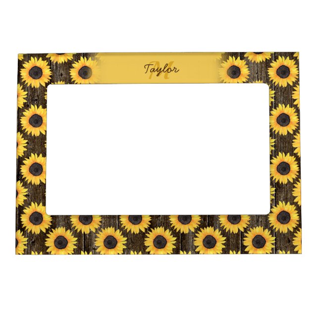 Rustic Sunflowers Pattern Wood Neutral Baby Shower Magnetic Frame (Front)
