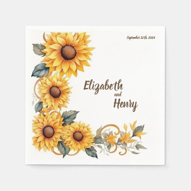 Rustic Sunflowers: Personalized Wedding Napkins (Front)