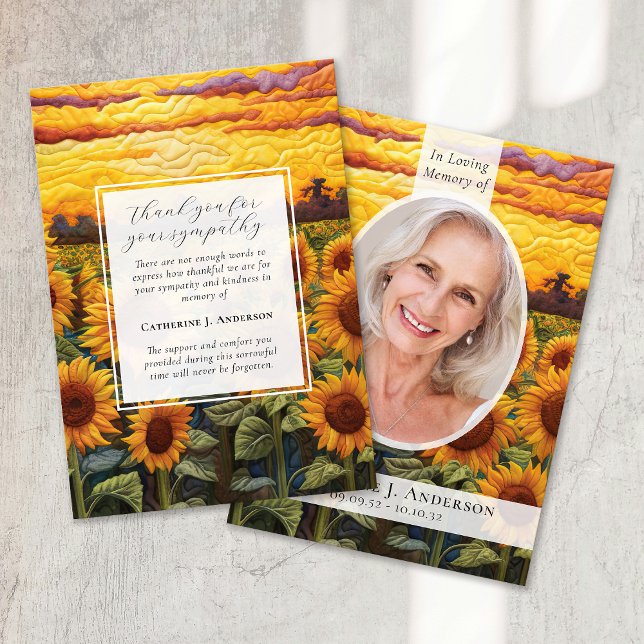 Rustic Sunflowers Photo Sympathy Funeral Memorial Thank You Card (Creator Uploaded)