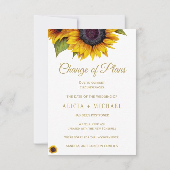 Rustic sunflowers PHOTO wedding change of plans Save The Date (Front)