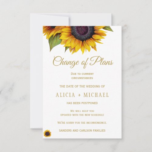 Rustic sunflowers PHOTO wedding change of plans Save The Date